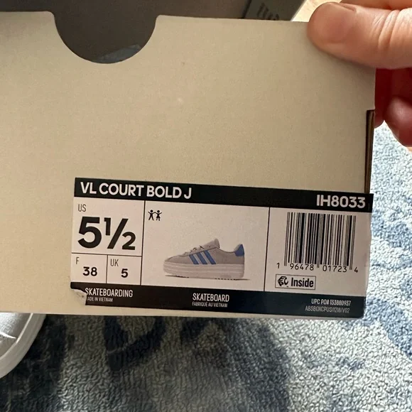 Adidas VL COURT BOLD SHOES KIDS, size 5.5. Grey and Blue. NWT - Picture 5 of 5